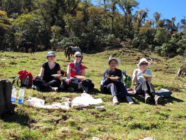 picknick auf der gruenen wiese bhutan